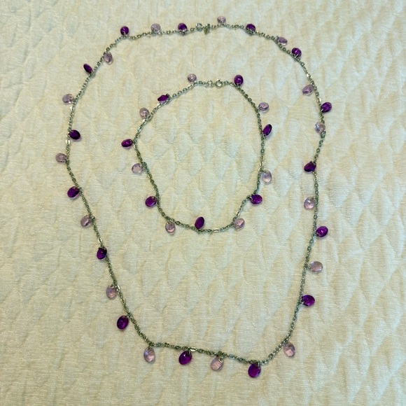 Vintage 1950’s Sarah Coventry Silver Tone Double Necklace Purple Glass Beads - Picture 11 of 15